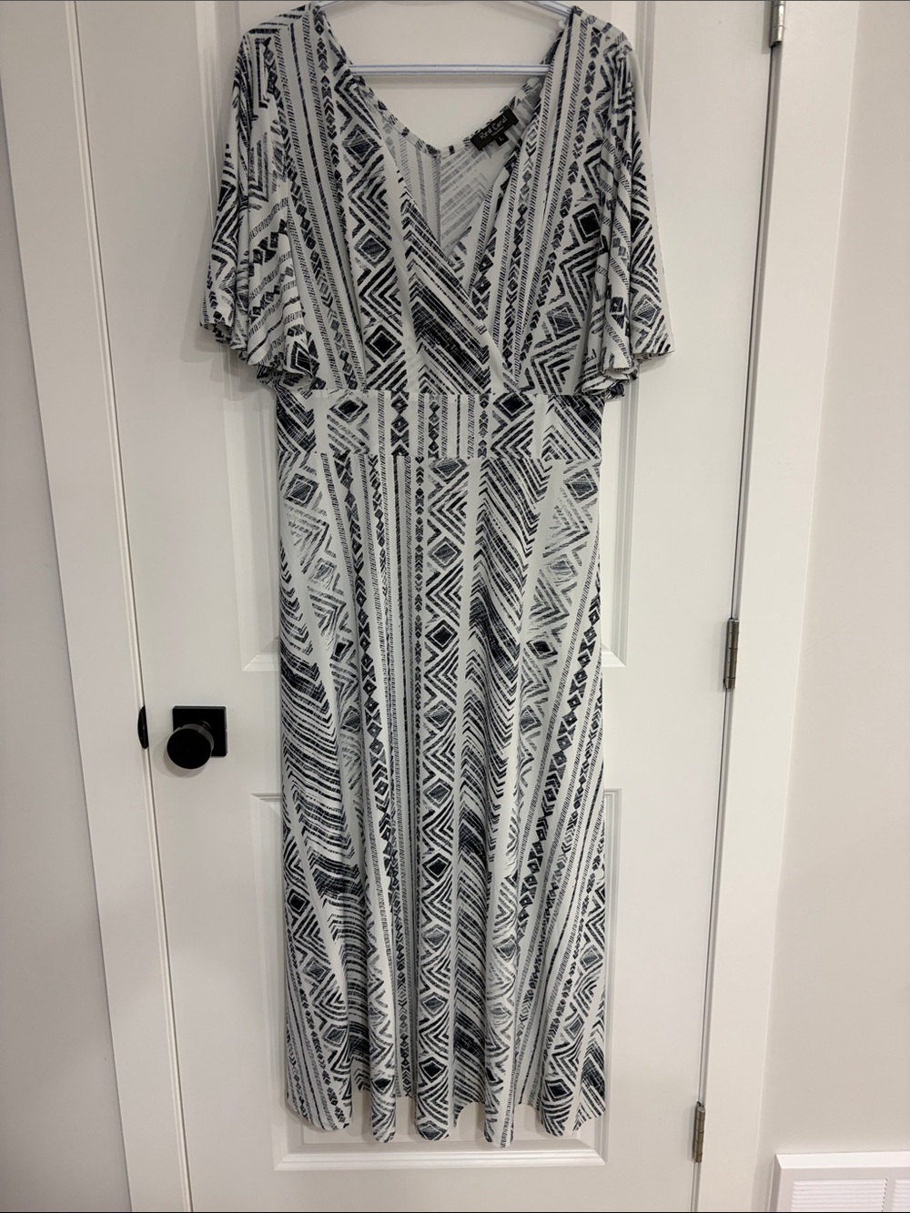 Black & White Geometric Maxi Dress - Flowy V-Neck Women's Dress